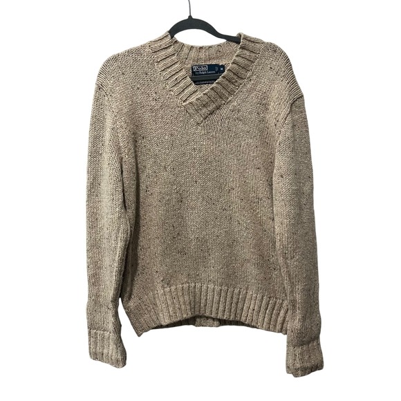 Polo Ralph Lauren Other - Polo Ralph Lauren Sweater Mens Medium Beige Knit Wool Alpaca Elbow Patches